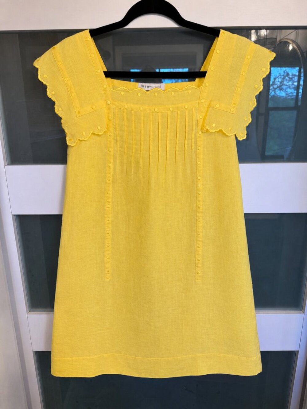 See by Chloé Yellow Linen Blend Flutter Sleeve Dress – US 2